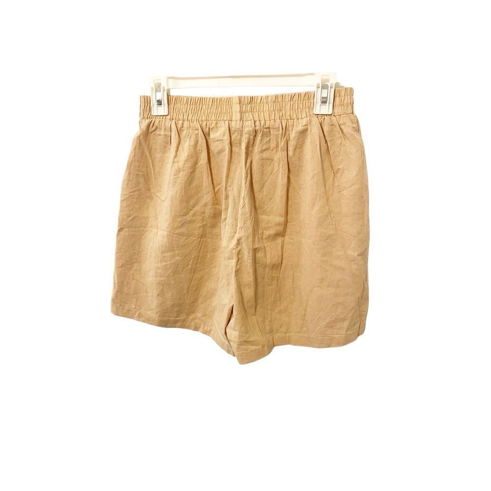 Nasty Gal Beige Linen High Waisted Shirred Waist Shorts